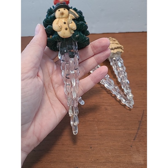 Vintage Set of 4 Icicle Christmas Ornaments Bear Snowman Santa Tree Decoration - Picture 5 of 14